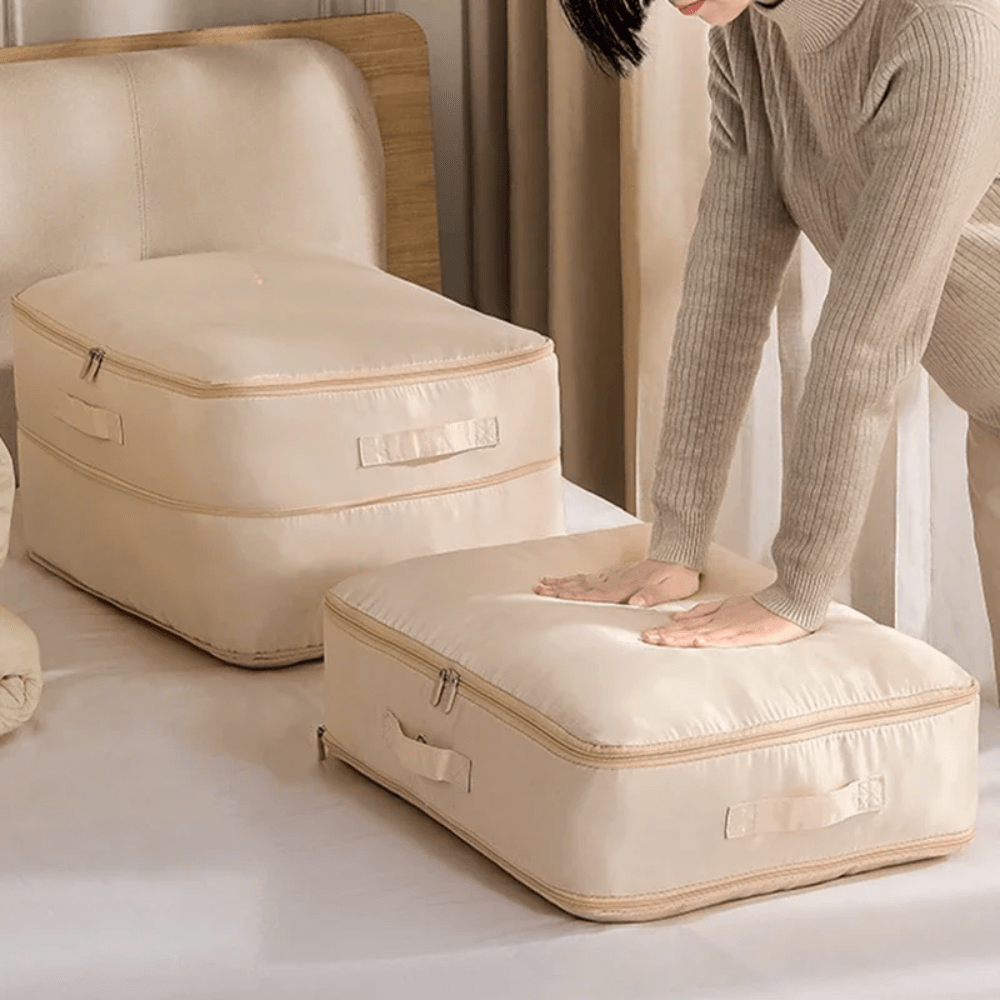 Lot De 2 Sacs De Rangement XXL – Pour Couettes, Couvertures, Vêtements – Toile Résistante – Double Fermeture éclair – Poignées Renforcées – Dimensions 55 X 35 X 25 Cm
